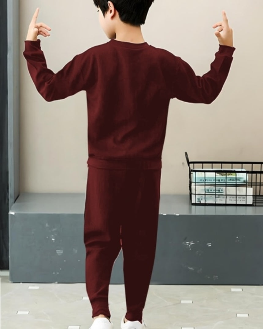 Maroon Gamepad Digital Printed Cotton Blend Two-Piece Set.-BACK