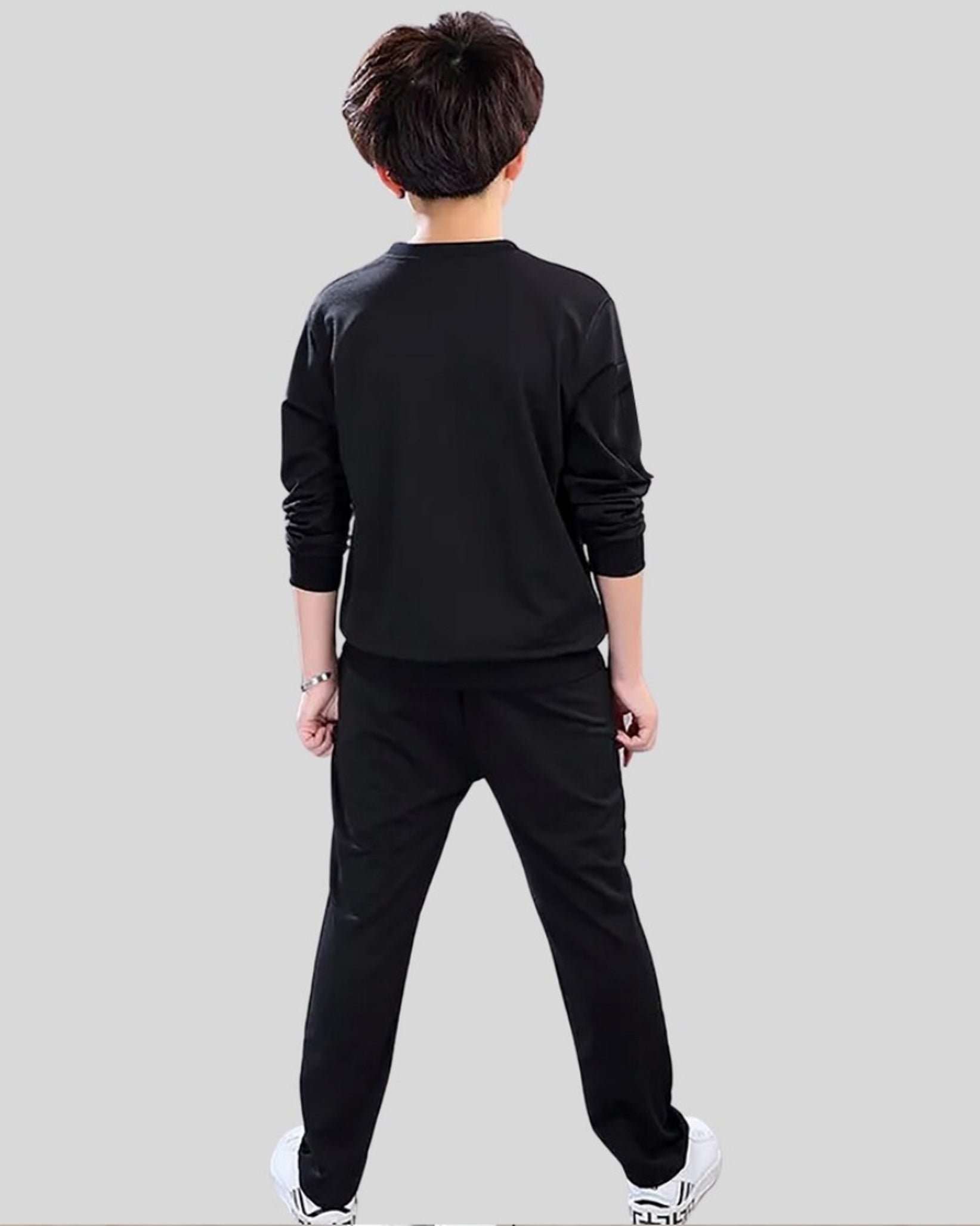 Boys' Black Rain Digital Print Cotton Blend Matching Set.-BACK