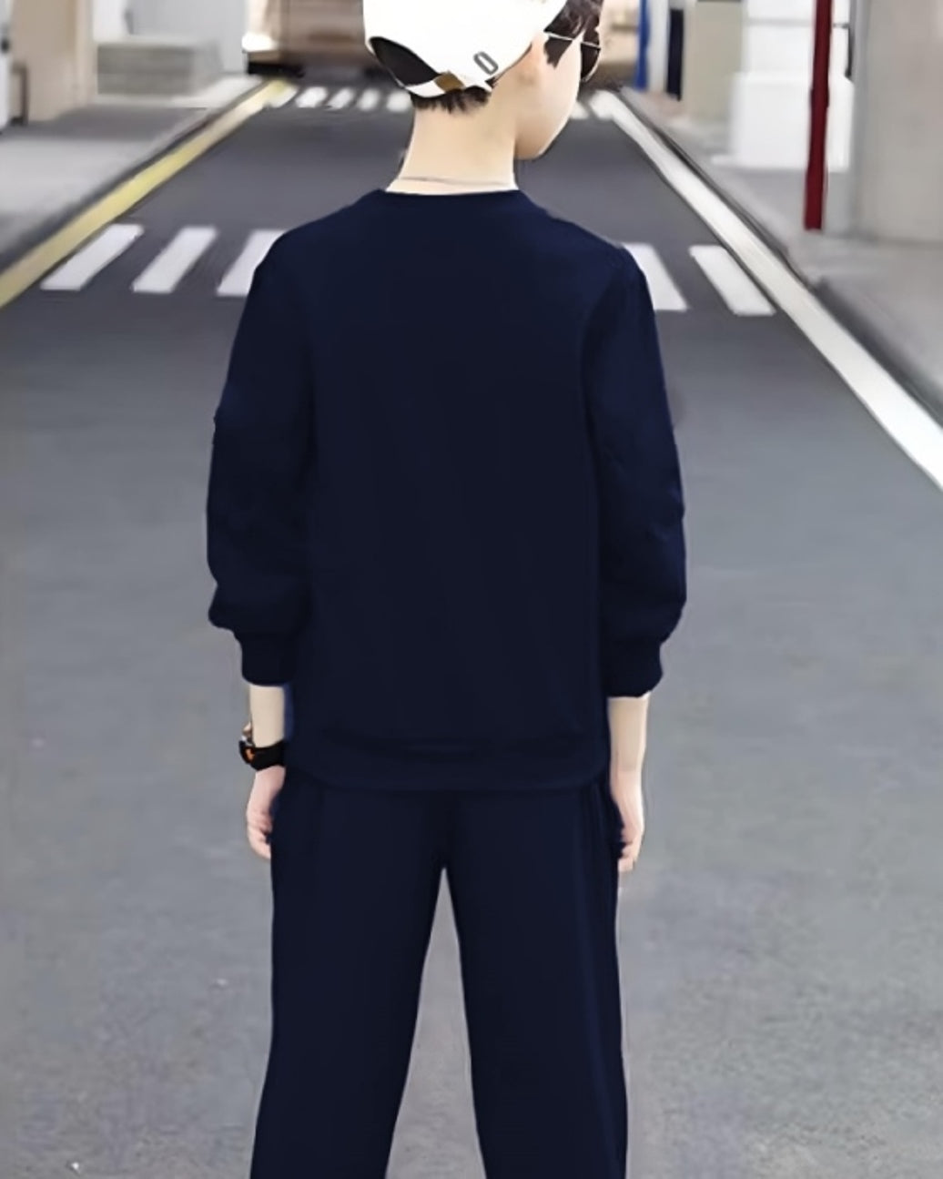 Navy Run Ahead Digital Print Boys' Matching Cotton Blend Outfit.-BACK