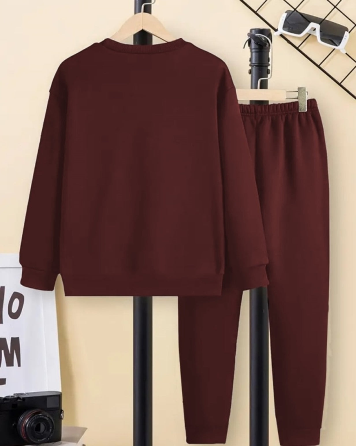 Maroon Colored Tiles Digital Print Boys' Matching Cotton Blend Outfit.-BACK