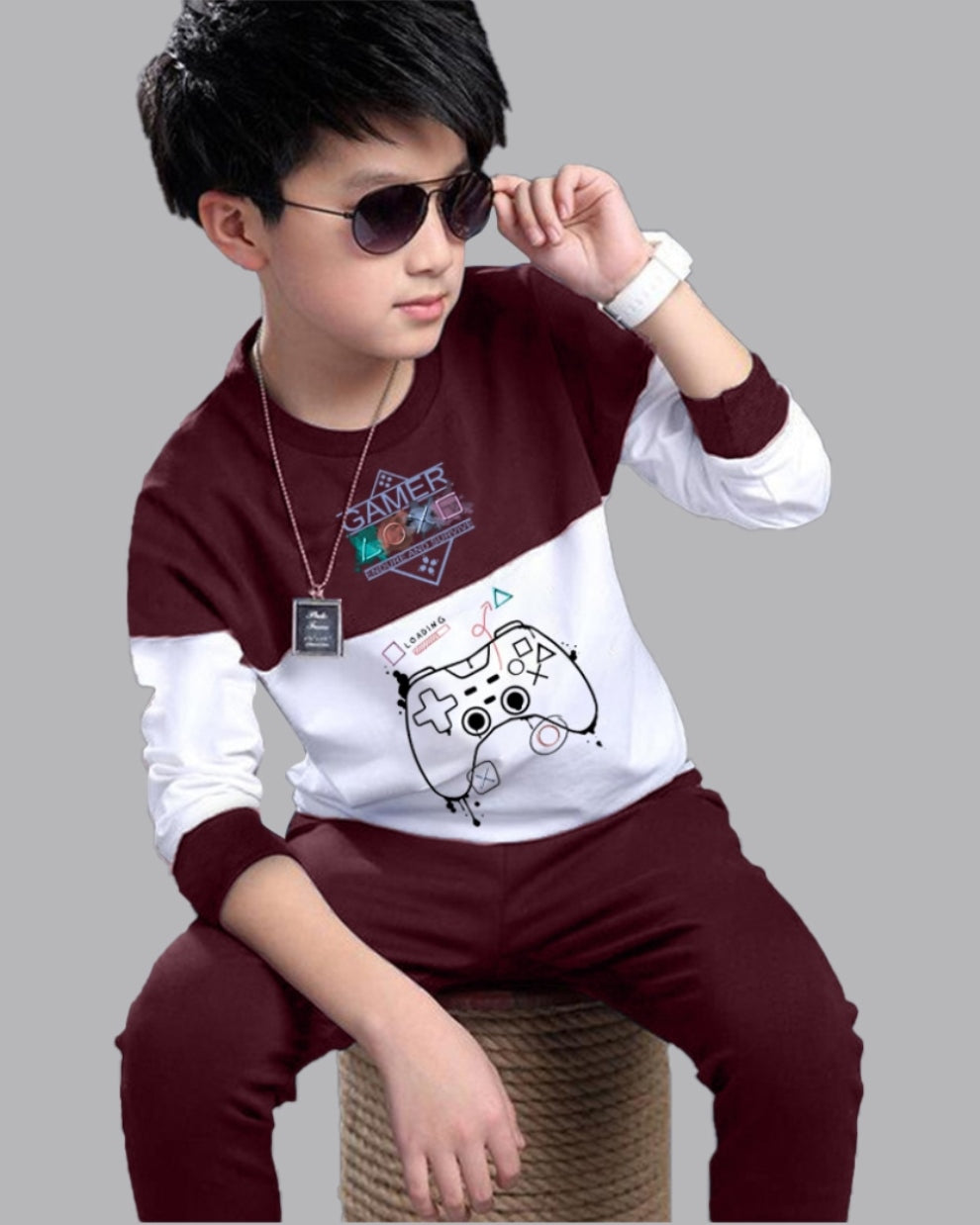 Trendy Boys’ Summer Cotton Top and track pants Set for Active Kids-front