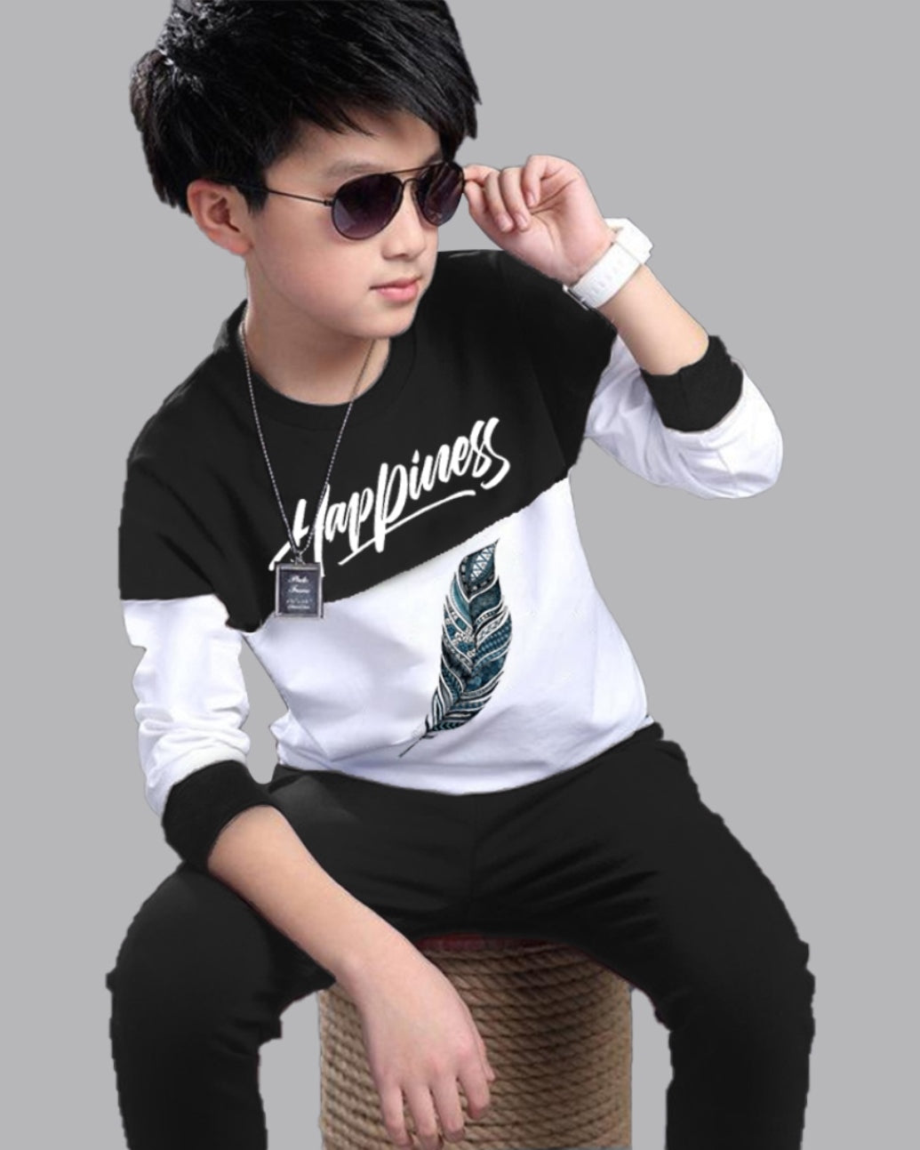 Boys’ Classic Striped Shirt and T-Shirt Jeans Set for Casual Outings-front