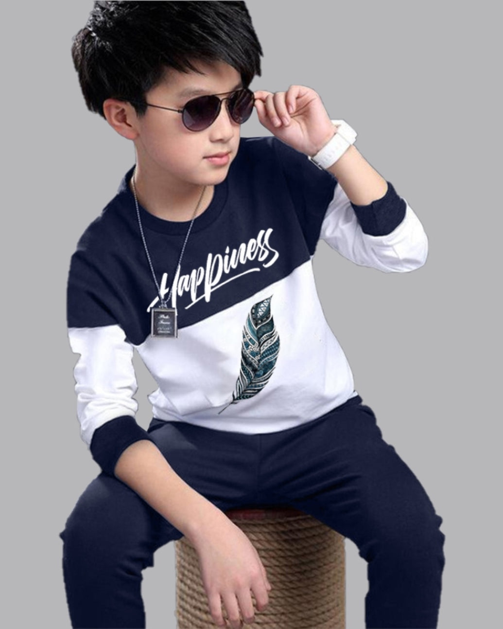 Boys’ Cartoon Printed T-Shirt and track pants Set for Playful Days-front
