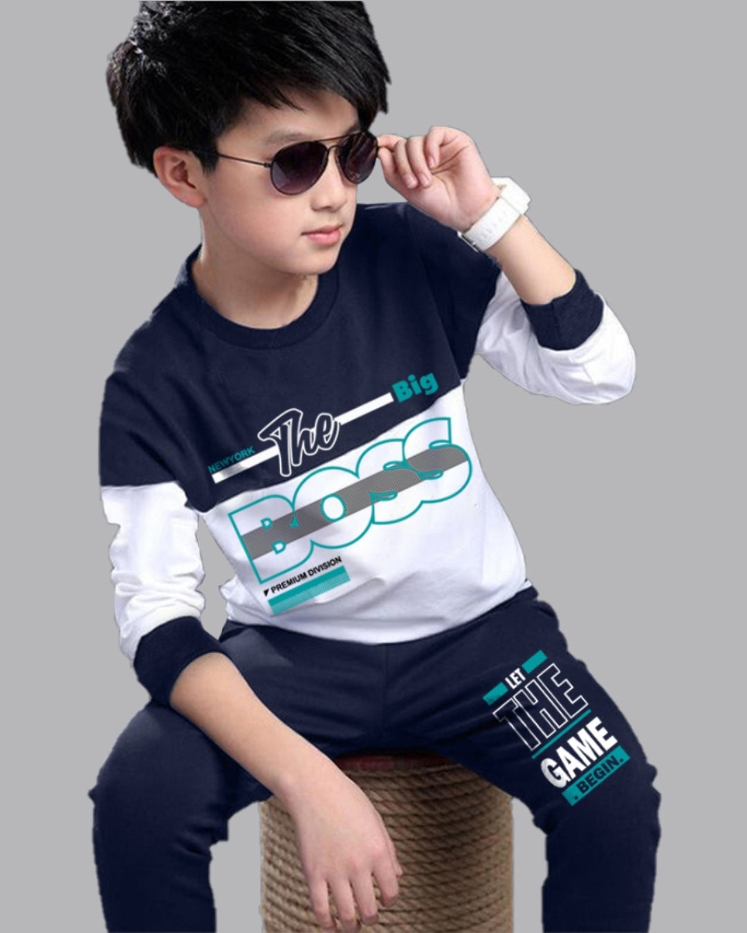 Boys’ Color-Block T-Shirt and Track Pants Set for Athleisure Style-front