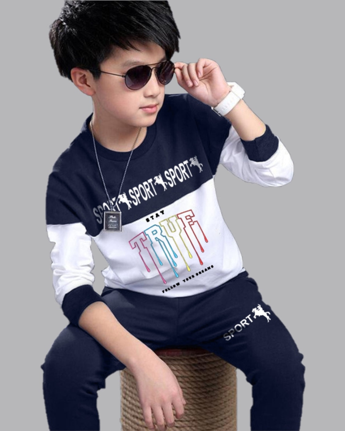 Boys’ Striped Henley Shirt and Jogger Set for Casual Chic
-front