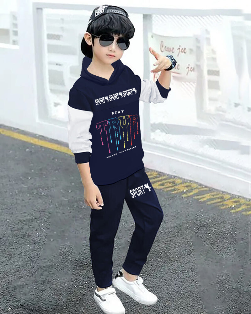 Boys’ Cartoon Hoodie and T-Shirts Set for Cozy Fun-side