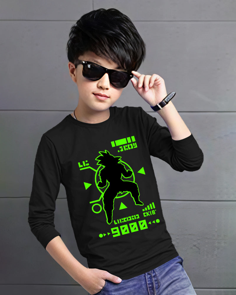Black Full Saiyan Sleeve Round Neck Cotton blend Boys T-Shirt-FRONT