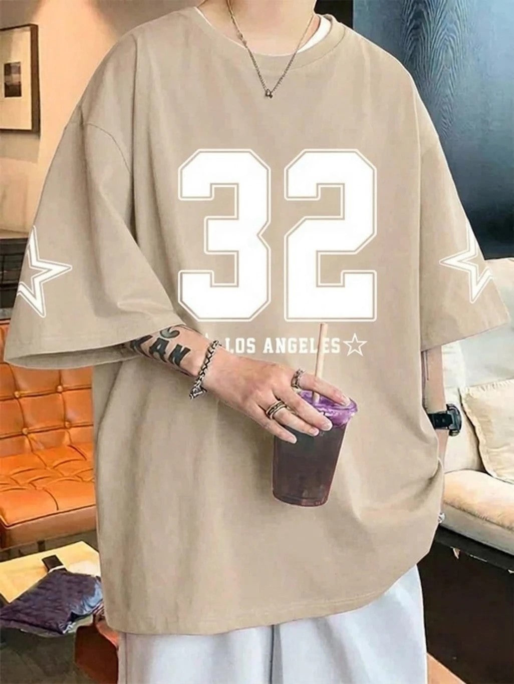 Men Graphic Print Round Neck Cotton Blend T-Shirt