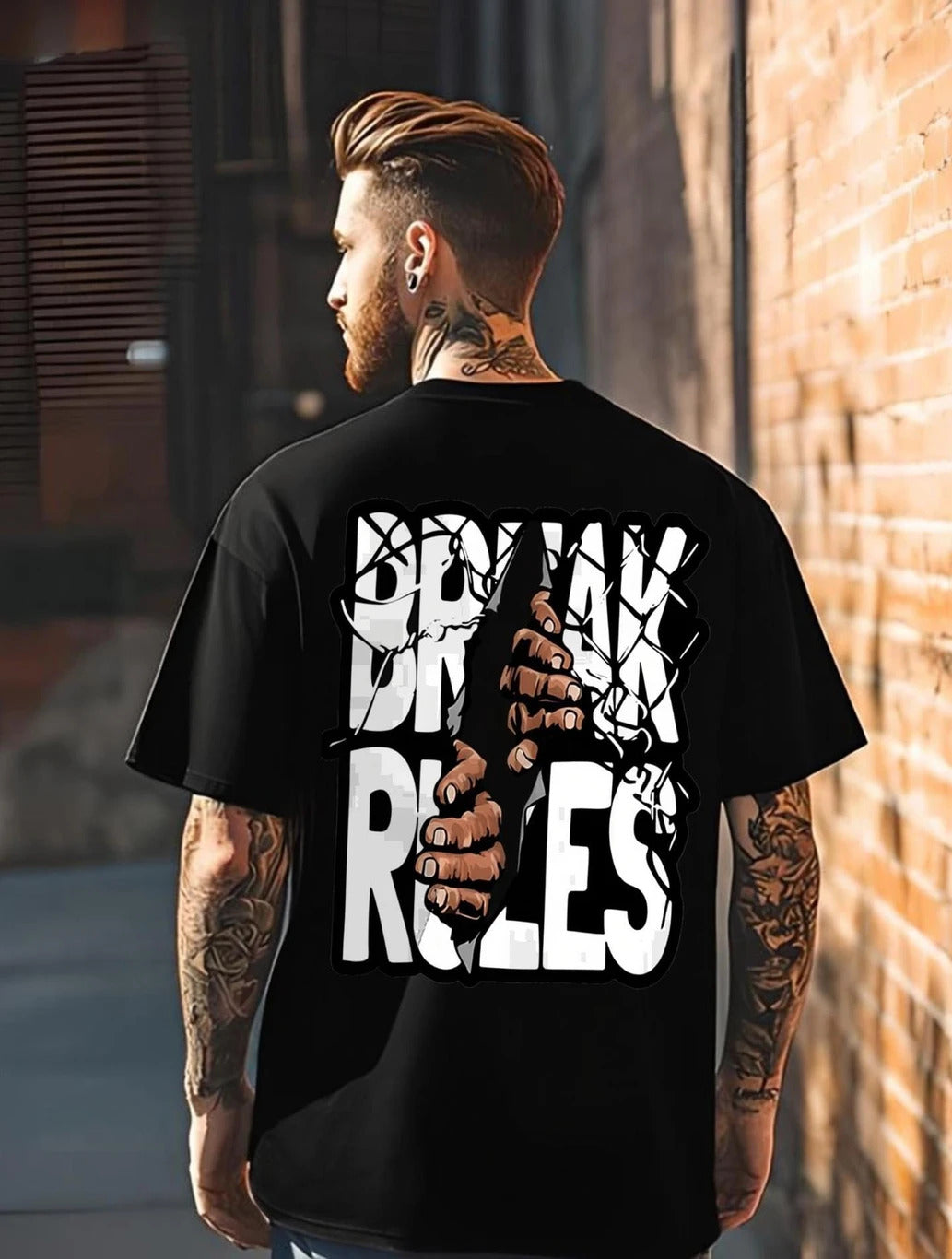 Men Graphic Print Round Neck Cotton Blend T-Shirt
