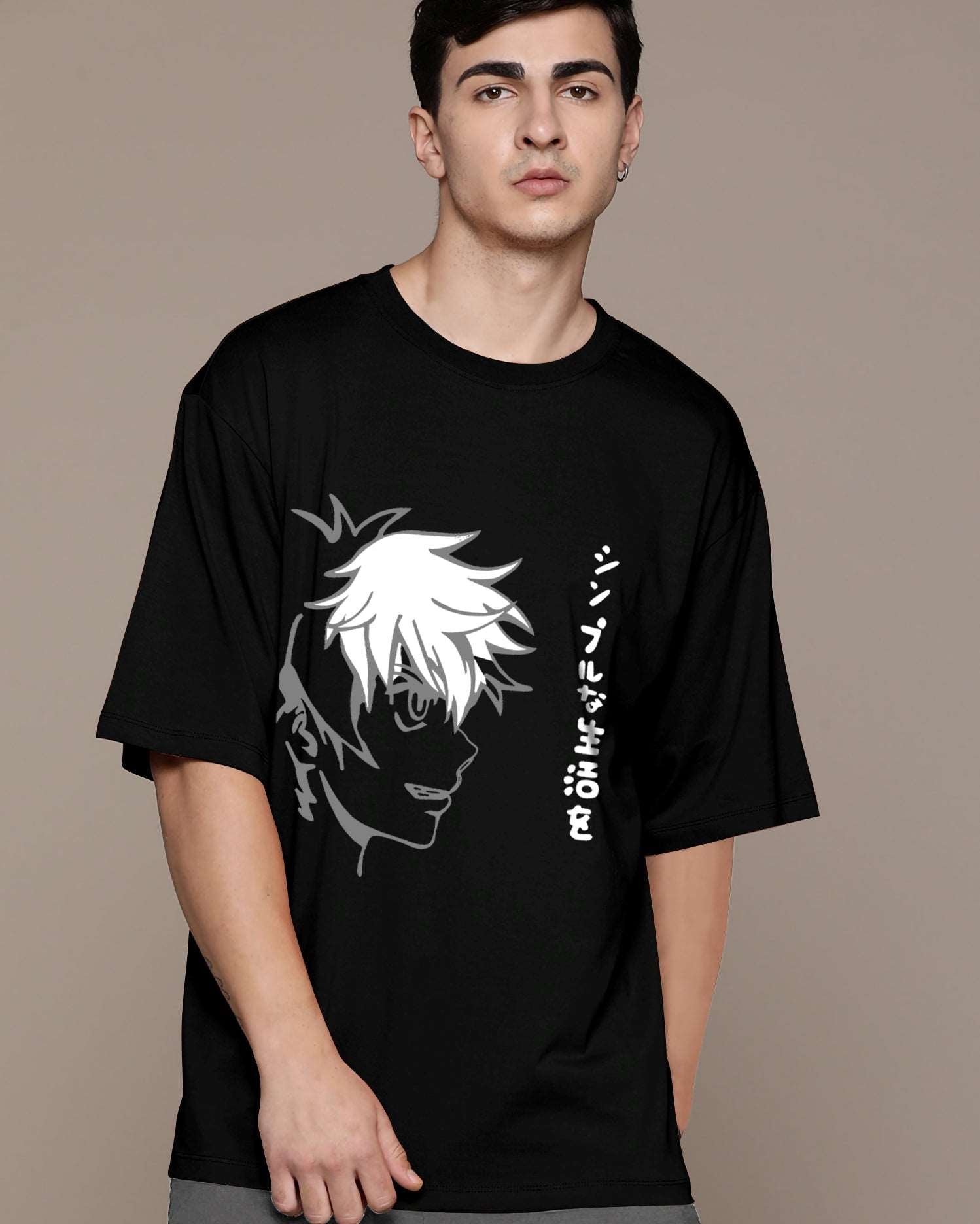 Black Polyester Anime Printed Oversize T-shirt - FastColors