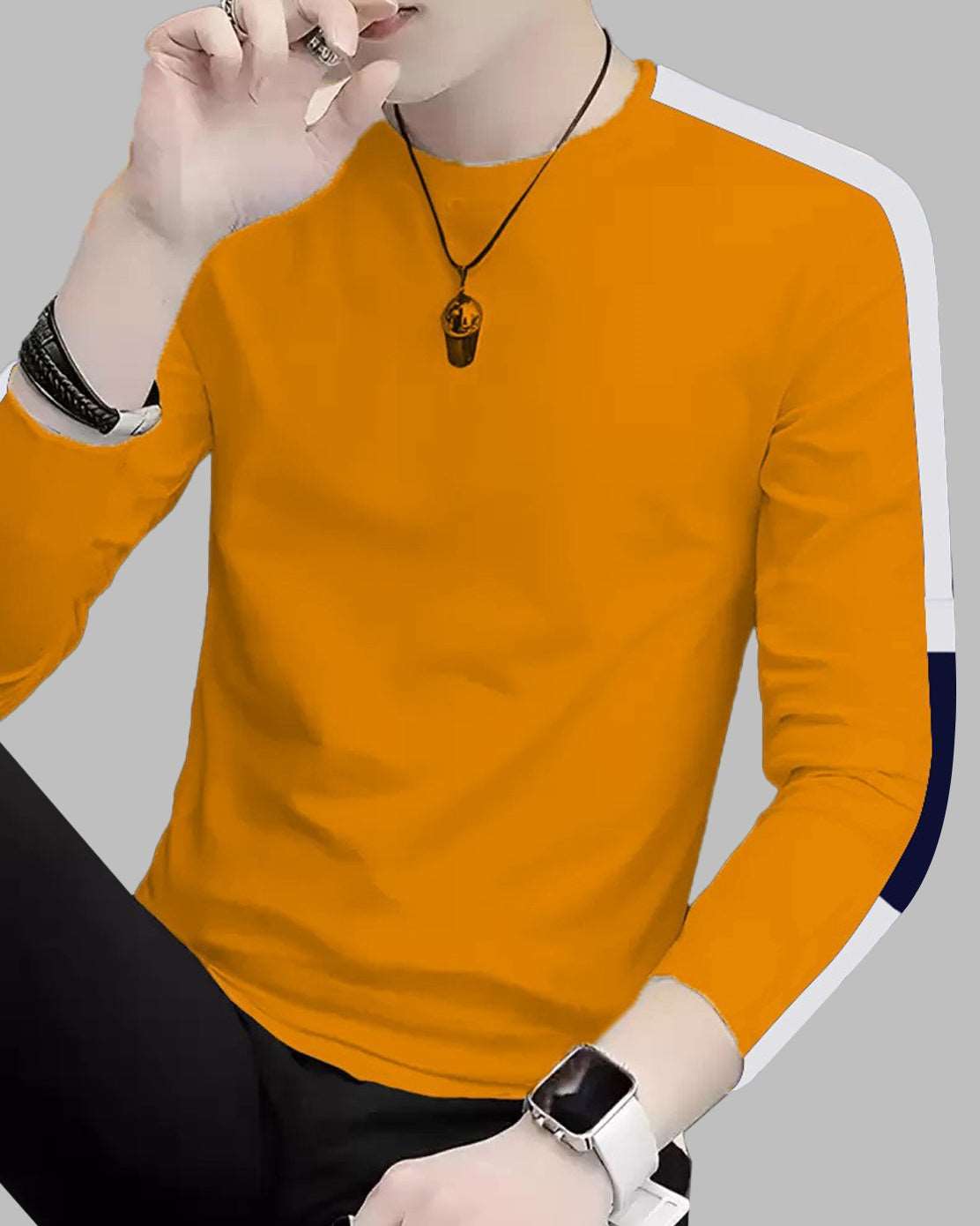 #color_Yellow Color-Blocked Sleeves Full Sleeve T-Shirt - FastColors