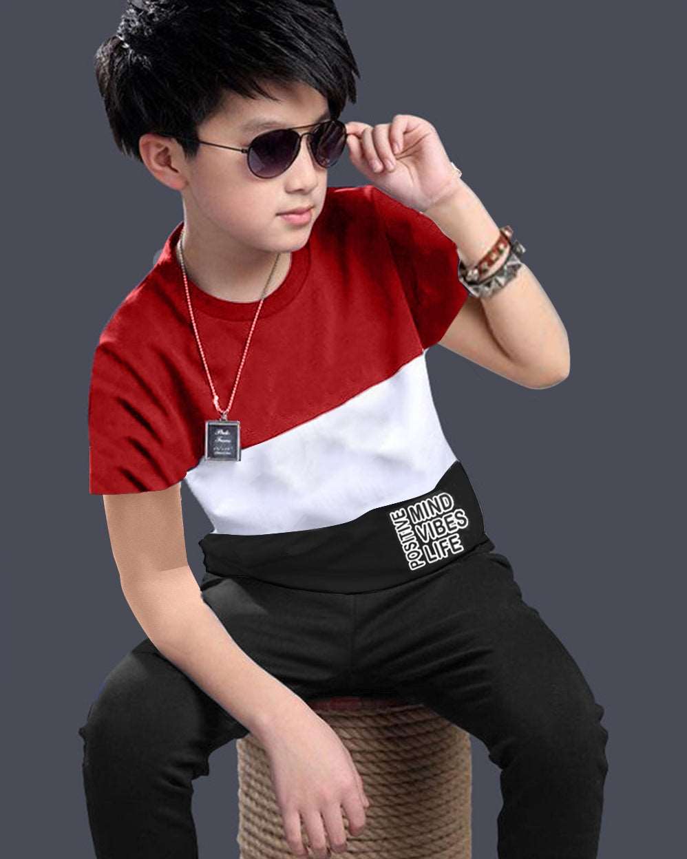 #color_Red Color Blocked Boys Apparel Combo set - FastColors