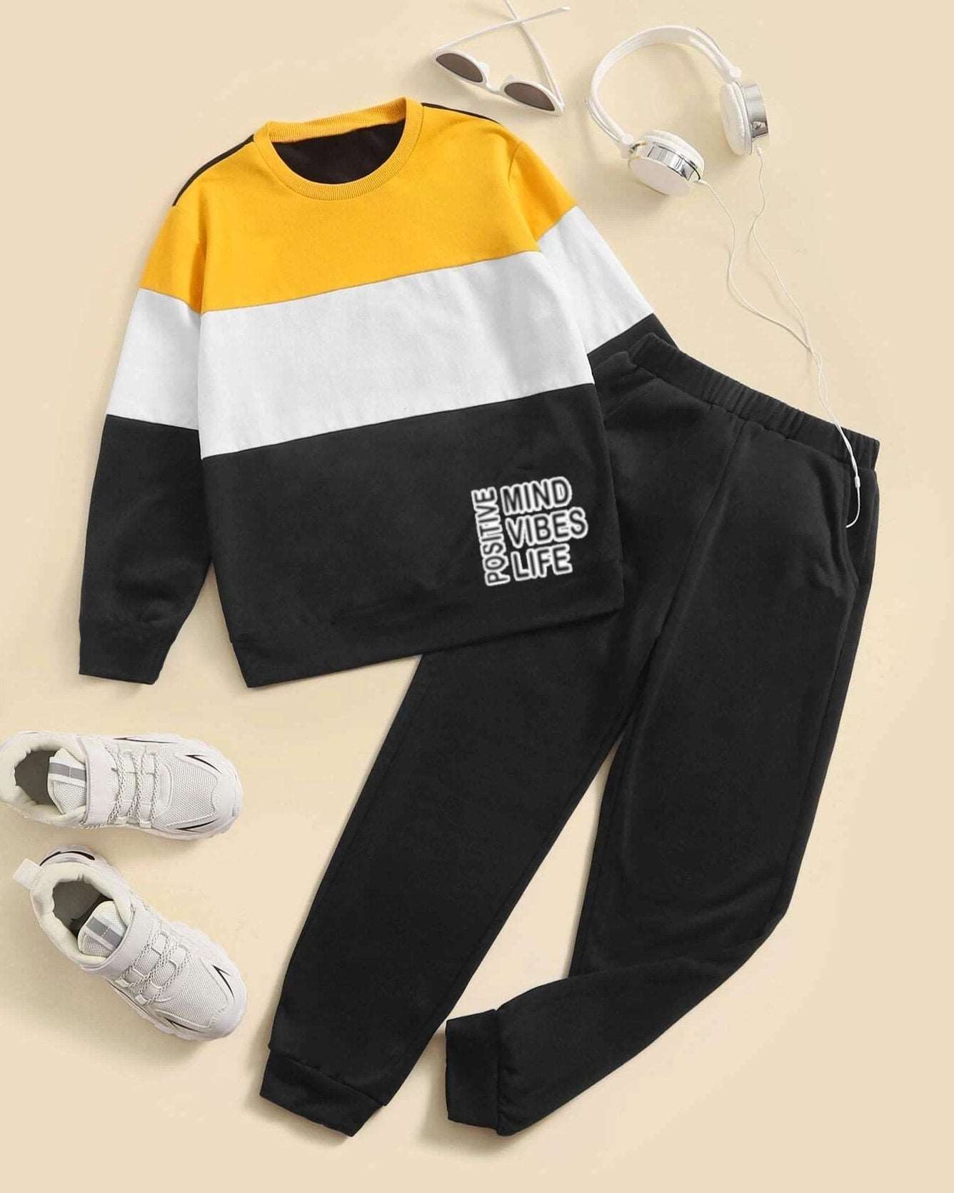 #color_Yellow Color Blocked Boys Apparel Top and Bottom Set - FastColors