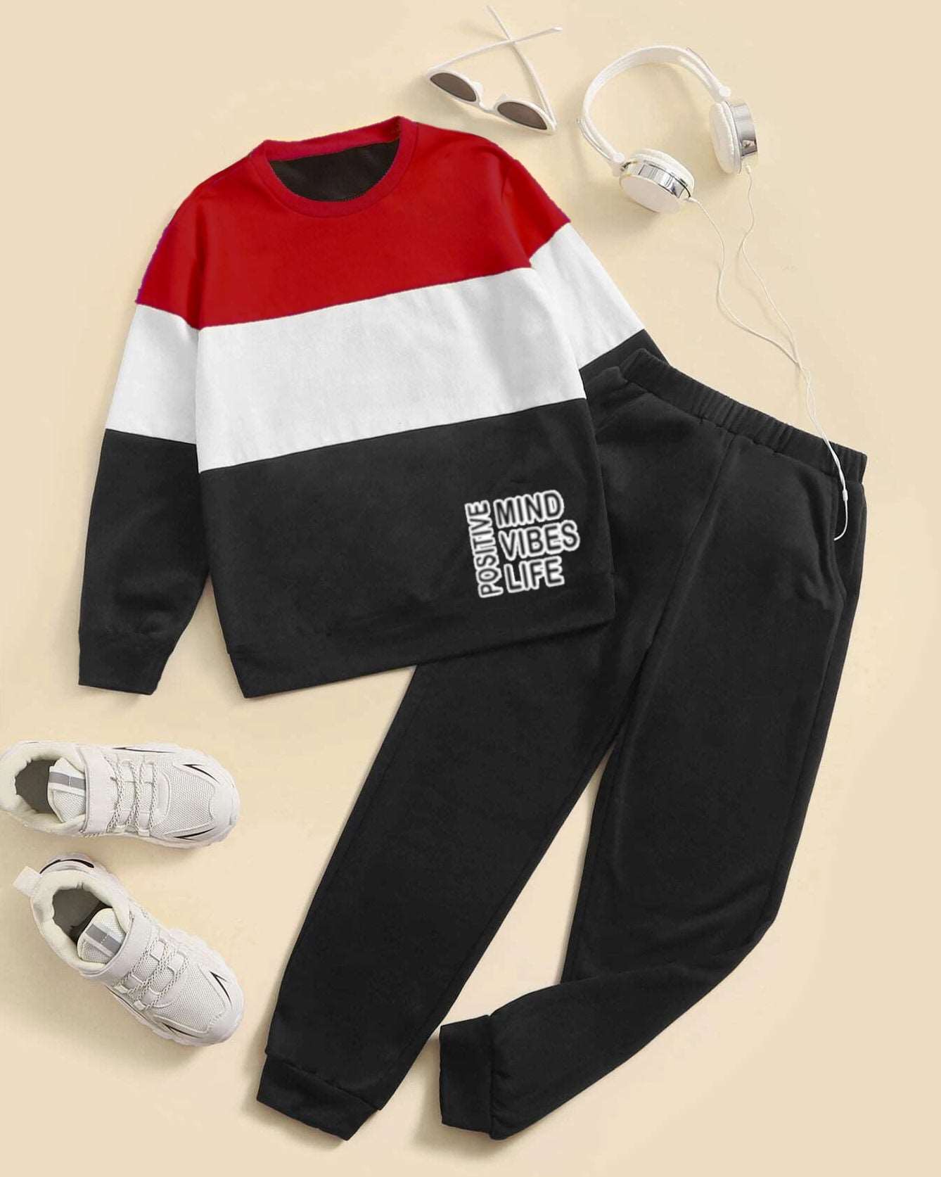#color_Red Color Blocked Boys Apparel Top and Bottom Set - FastColors