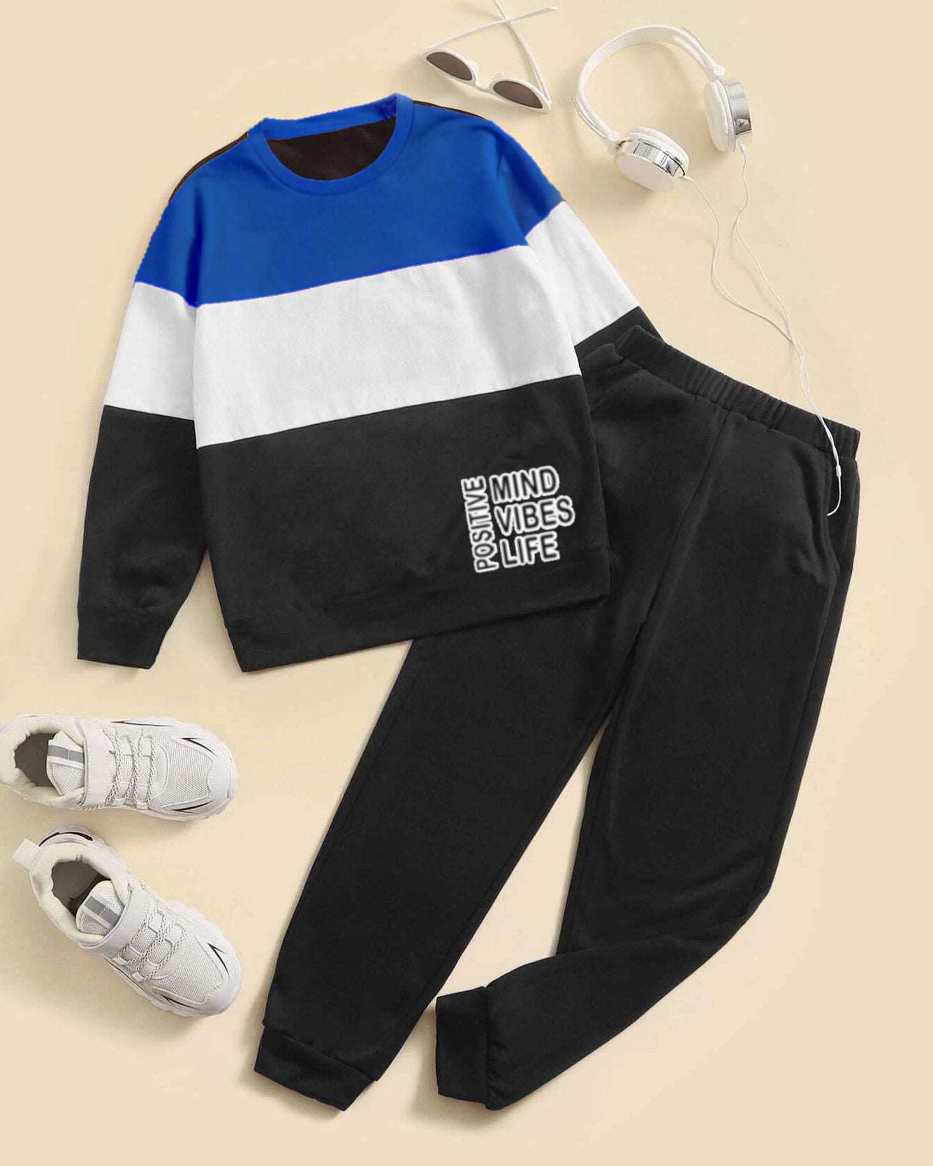 #color_Blue Color Blocked Boys Apparel Top and Bottom Set - FastColors