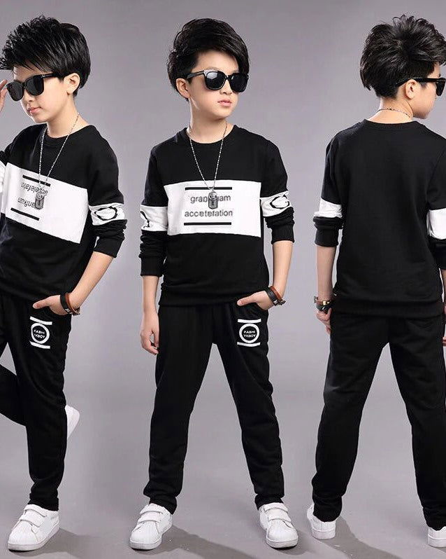 Color Blocked Printed Boys Apparel Top and Bottom Set - FastColors