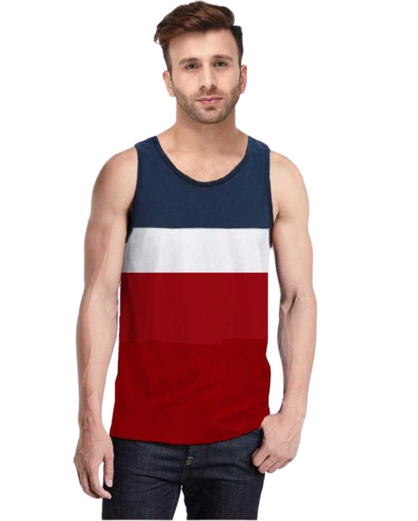 #color_Red Color Blocked Single Vest - FastColors