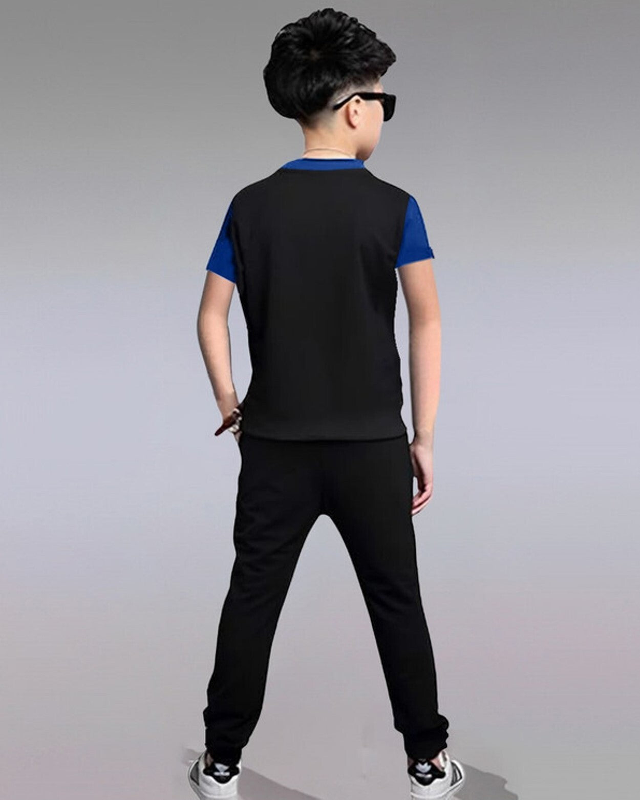 Color Blocked Tri Color Half Sleeve Boys Apparel Top and Bottom Set - FastColors