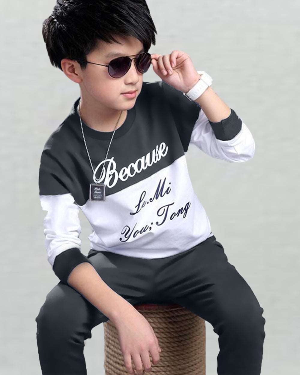 #color_Grey Fancy Cute Trendy Boys Top & Bottom Sets - FastColors