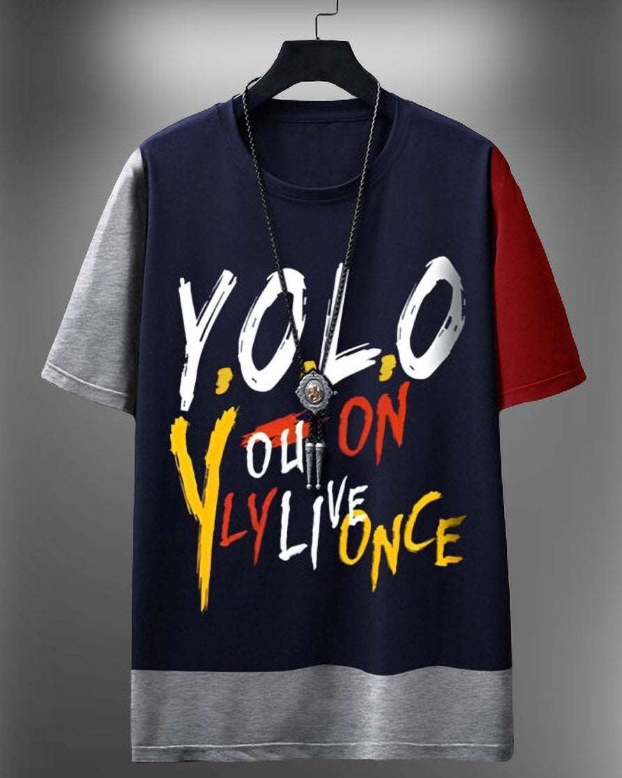 #color_Navy FastColors Men Round Neck Yolo T-Shirt - FastColors