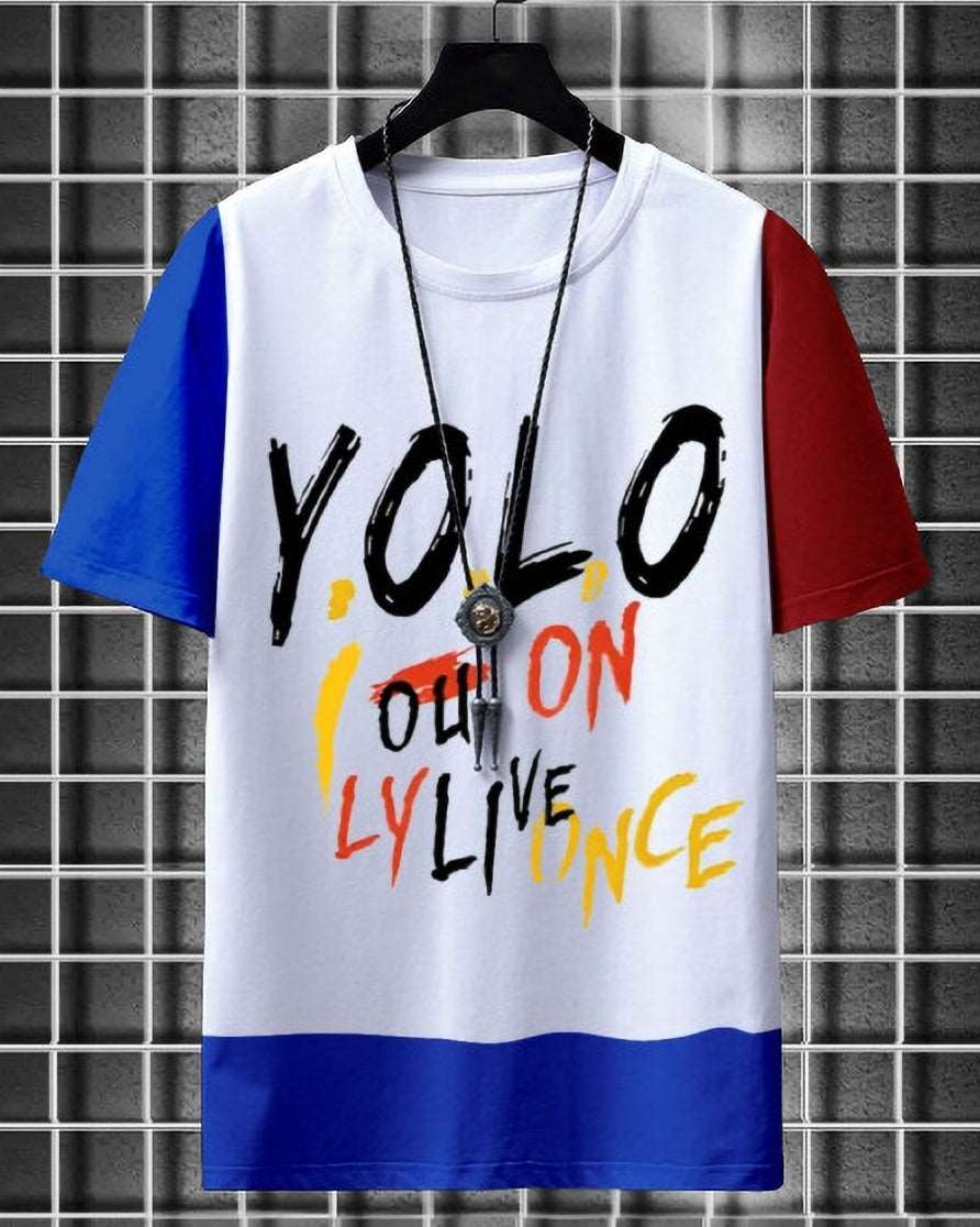 #color_White FastColors Men Round Neck Yolo T-Shirt - FastColors