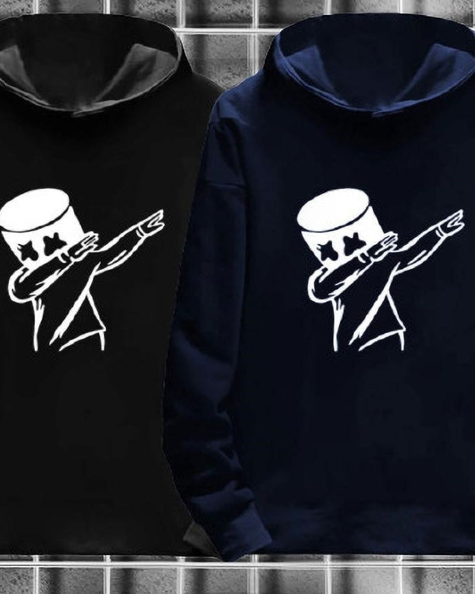 FastColors Printed Men Hooded Neck Black, Dark Blue T-Shirt - FastColors