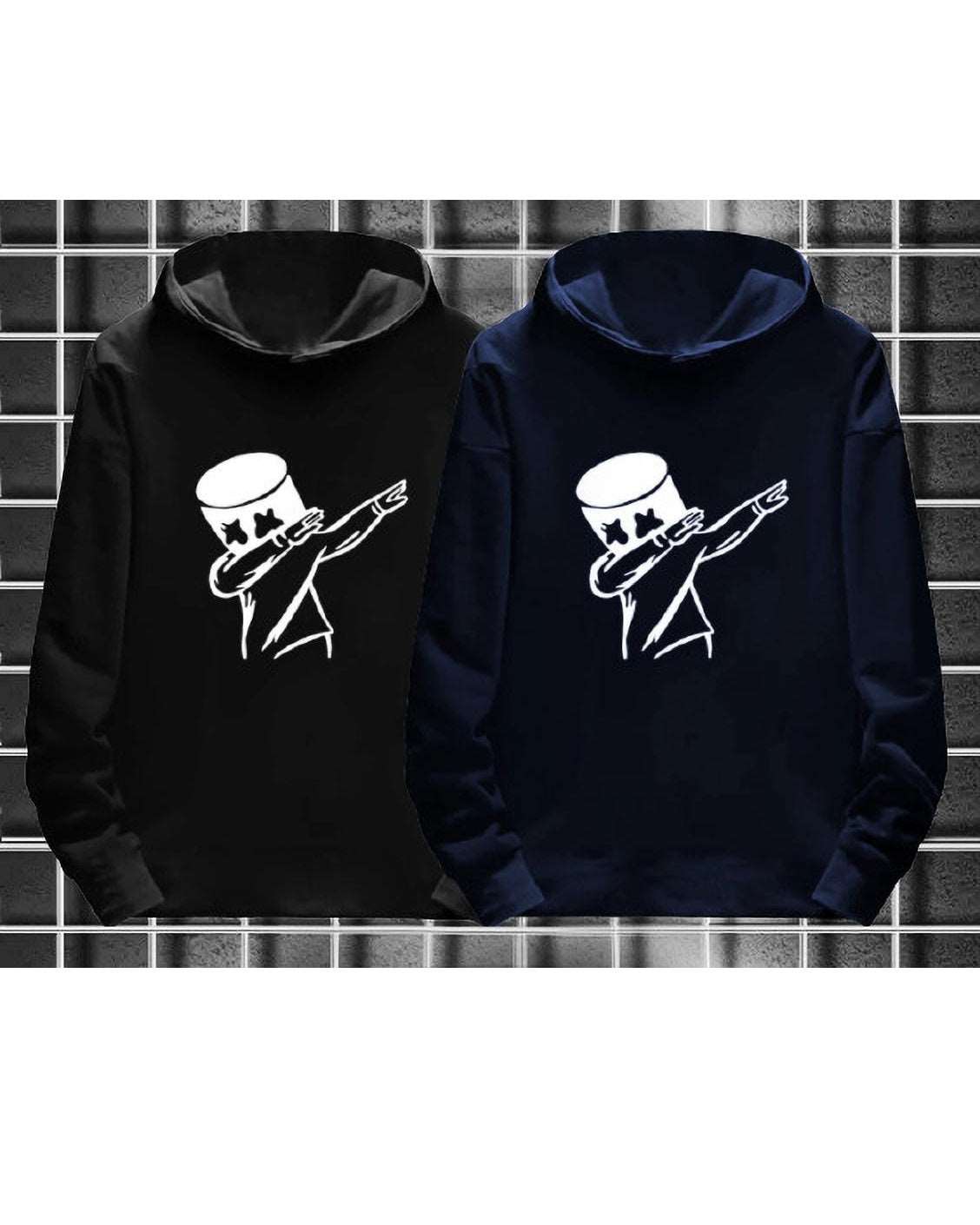 FastColors Printed Men Hooded Neck Black, Dark Blue T-Shirt - FastColors