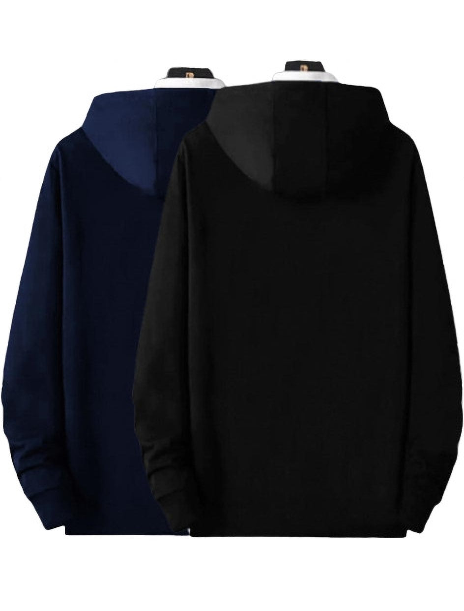 FastColors Printed Men Hooded Neck Black, Dark Blue T-Shirt - FastColors