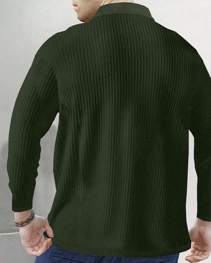 Los Angeles Green Full Sleeve Zippered Collared Waffle Men's T-Shirt-BACK