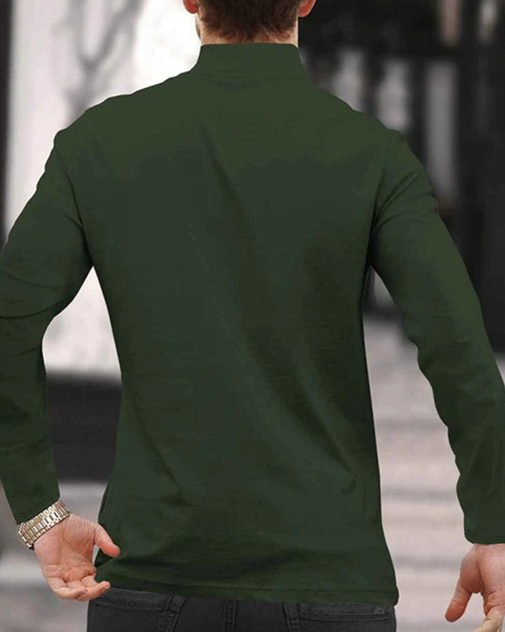 Paris Green Half Zippered High Neck Men's Full Sleeve T-Shirt-BACK