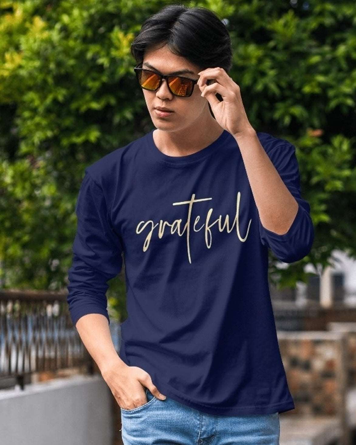 Grateful Navy Polyester mens full sleeve tshirts