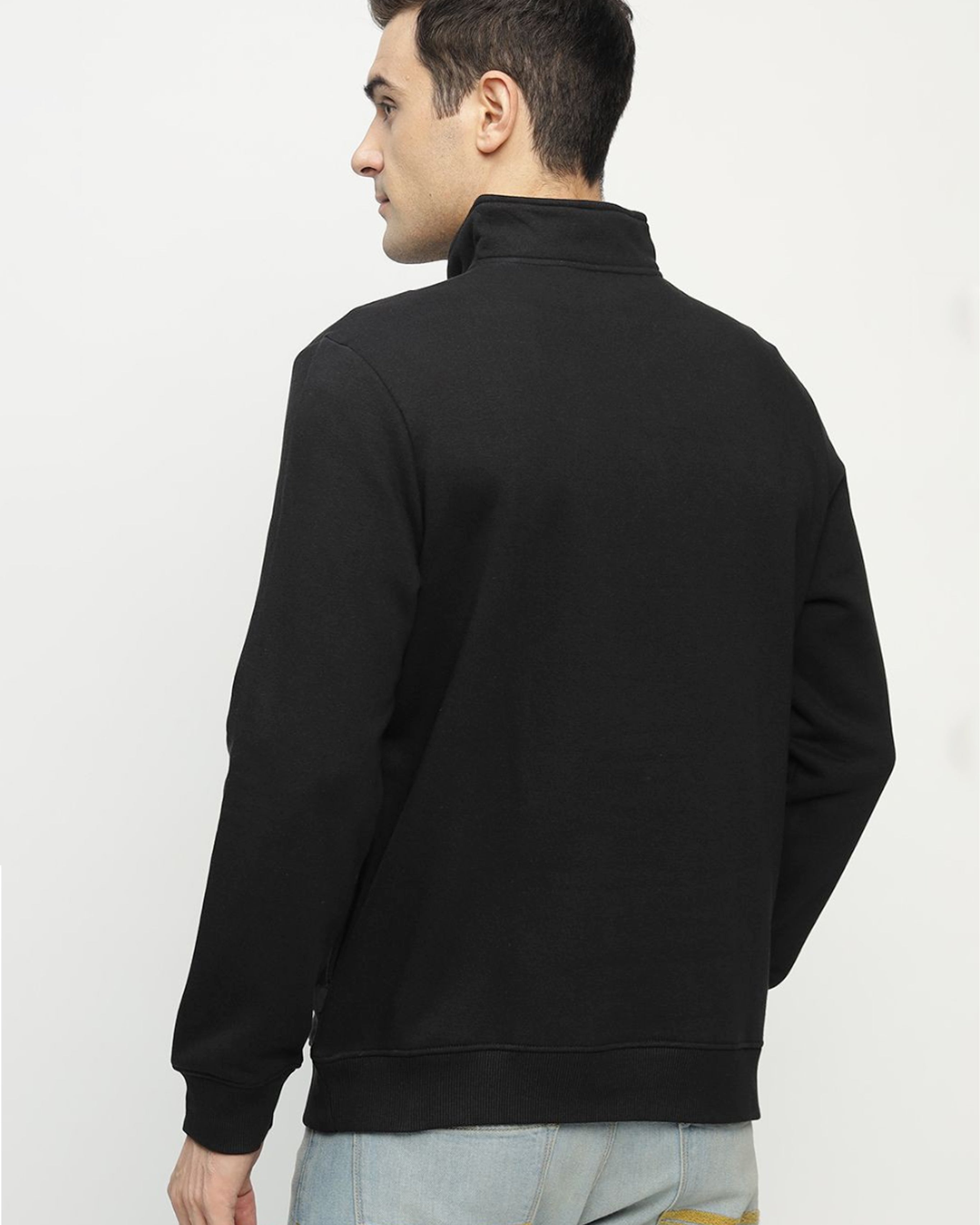 Logo Highneck Half Zipper for Men-Black-BACK
