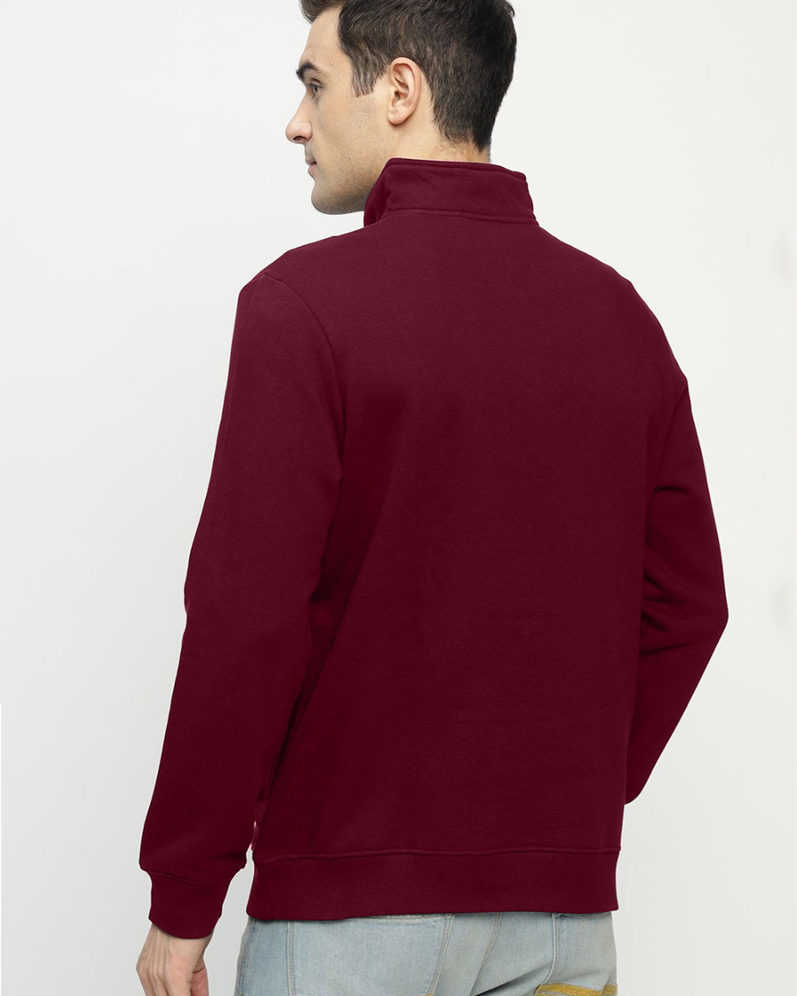 Limited Edition Highneck Half Zipper for Men-Maroon-BACK
