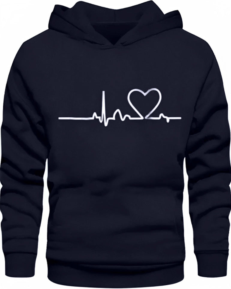 #color_Navy Heart Beat Printed Hoodie SweatShirt - FastColors