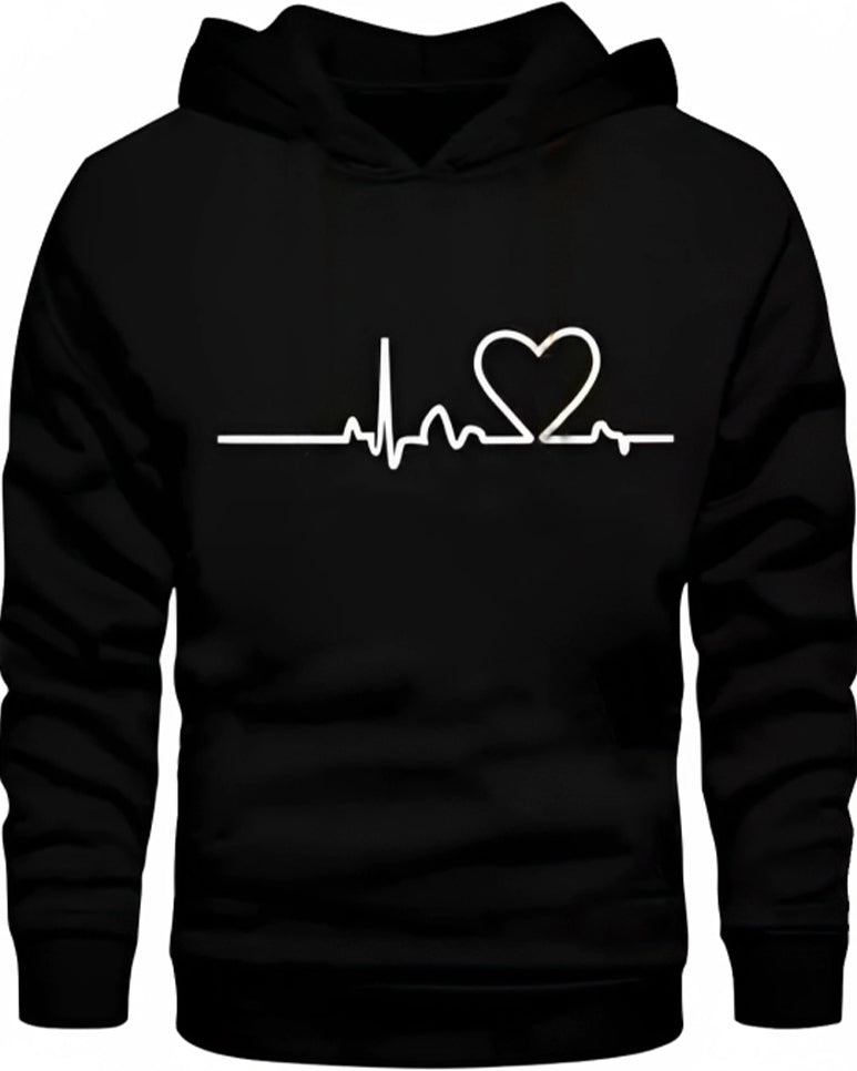 #color_Black Heart Beat Printed Hoodie SweatShirt - FastColors