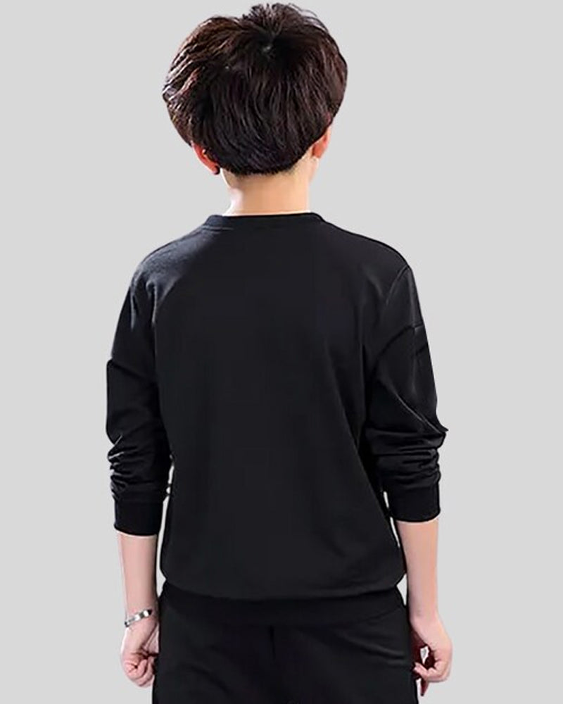 Black Full White Spider Sleeve Round Neck Cotton blend Boys T-Shirt-BACK