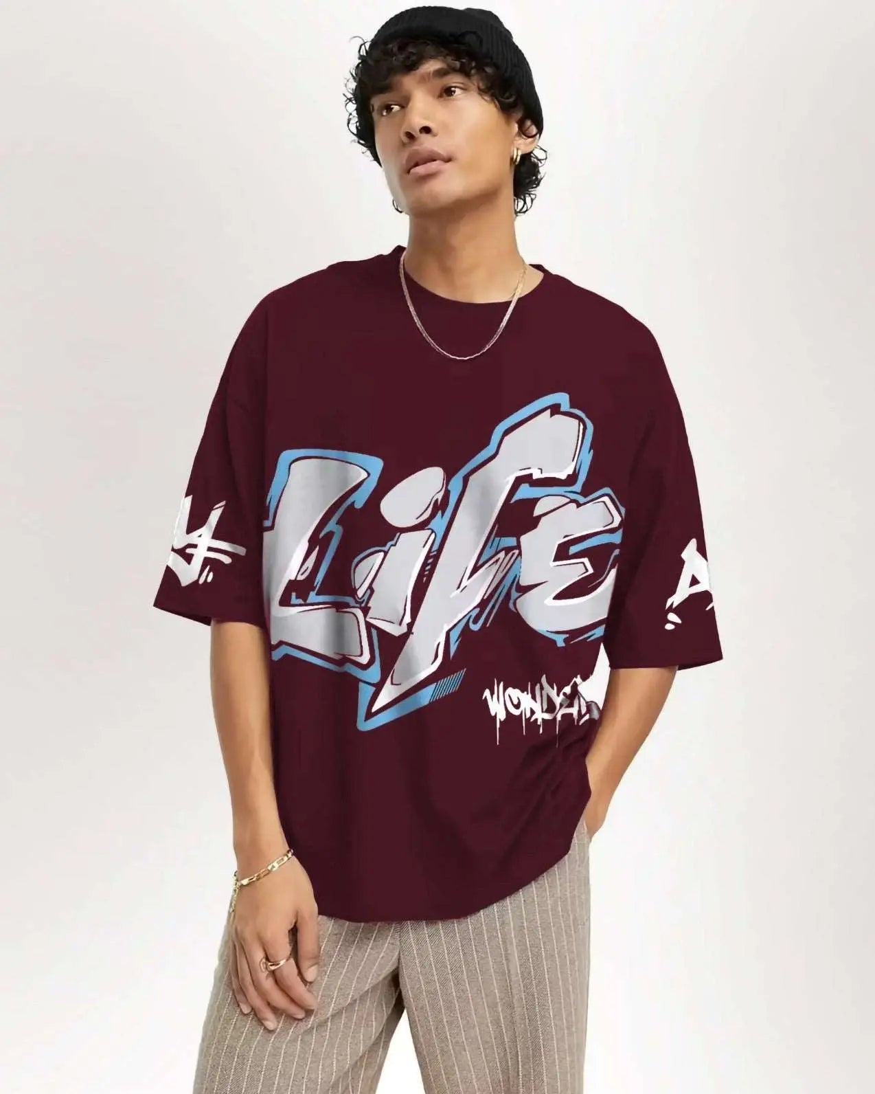 #color_maroon LIFE Mens Oversize Tshirt - FastColors