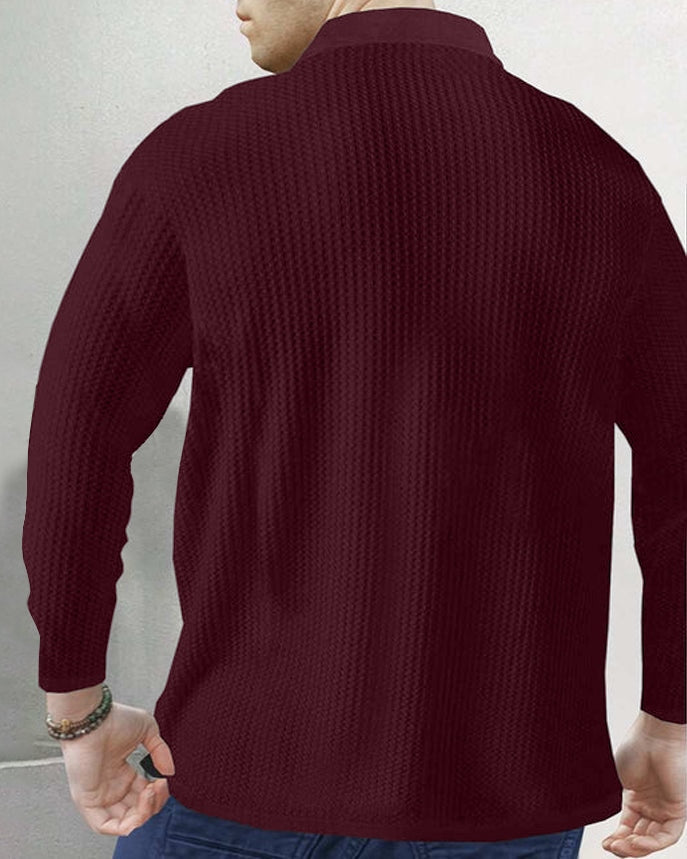 Dream Maroon Full Sleeve Zippered Collared Waffle Men's T-Shirt-BACK