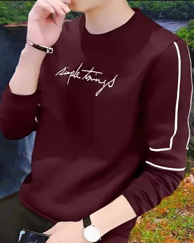 Maroon Full Sleeve Printed Tshirts - FastColors