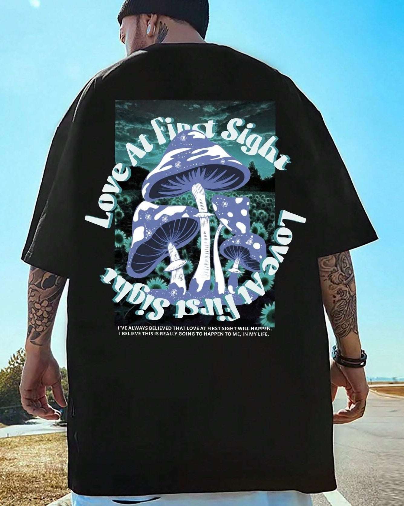 Mens Back Print Oversize Black Tshirt - FastColors