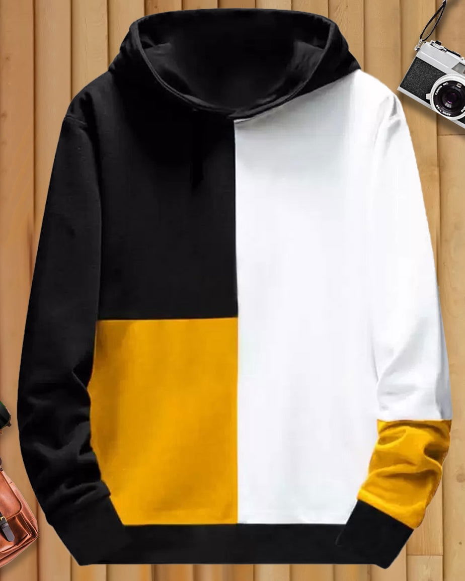 #color_Mustard Multi Colored Color Blocked Hoodie Sweatshirt - FastColors
