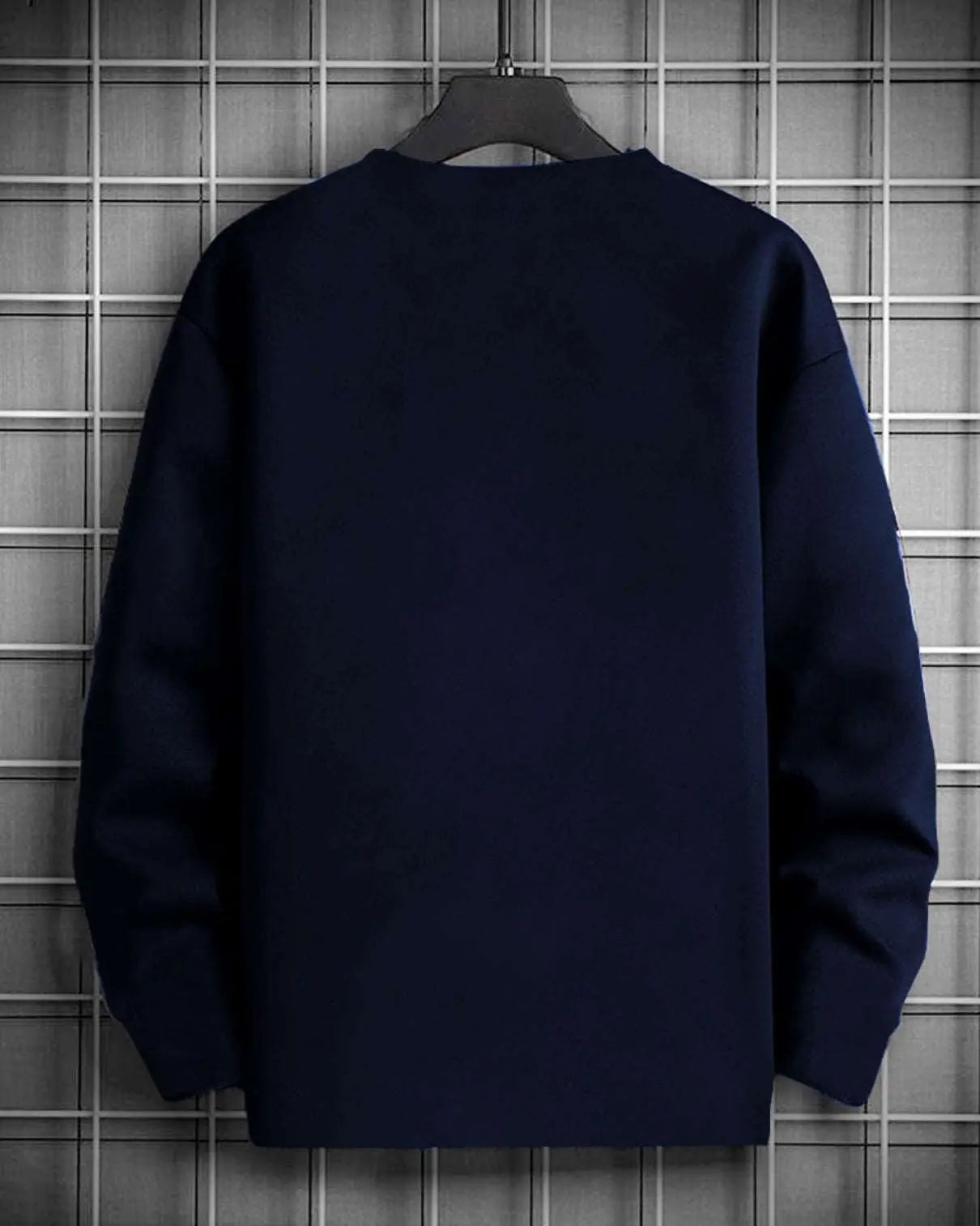 Navy Blue Round Neck Long Sleeve Printed Tshirt - FastColors