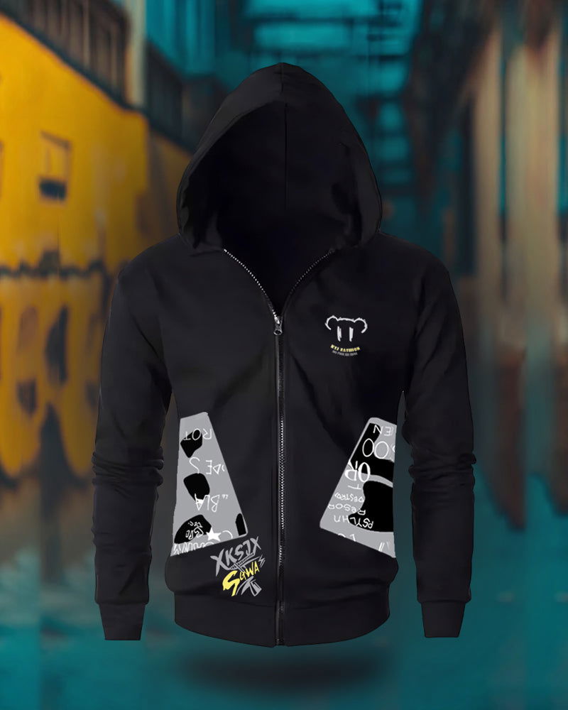 Printed Hooded Jackets Black - FastColors - Printed Hooded Jackets Black - #tag1# - #tag2# - #tag3# -