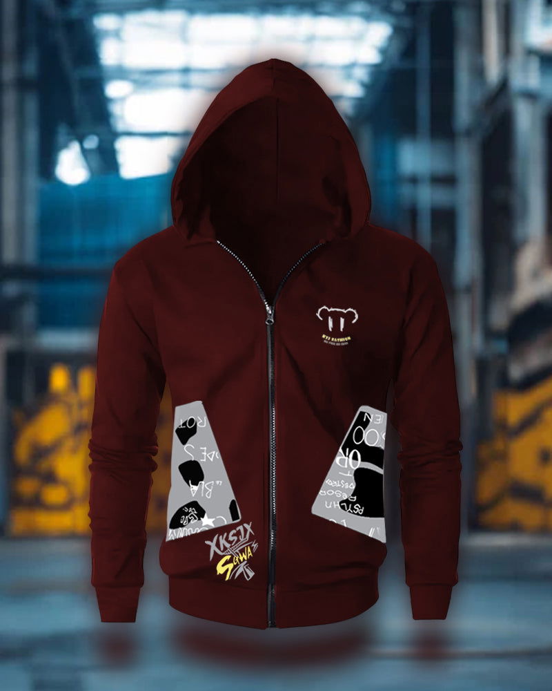 Printed Hooded Jackets Maroon - FastColors - Printed Hooded Jackets Maroon - #tag1# - #tag2# - #tag3# -