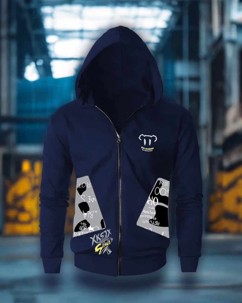Printed Hooded Jackets Navy - FastColors - Printed Hooded Jackets Navy - #tag1# - #tag2# - #tag3# -
