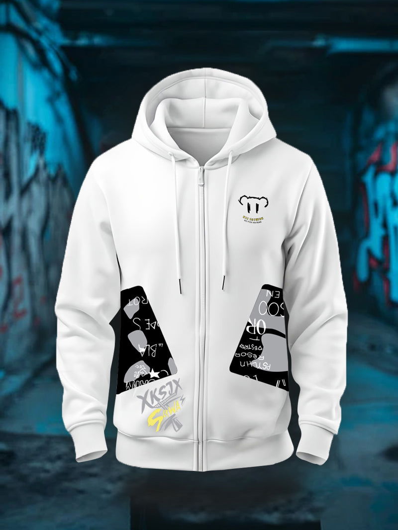 Printed Hooded Jackets White - Main Image