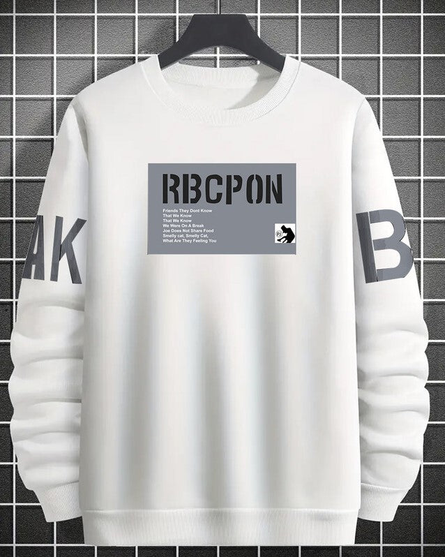 Round Neck Printed sweatshirts for men - FastColors - #color_White Round Neck Printed SweatShirt - FastColors - #tag1# - #tag2# - #tag3# -