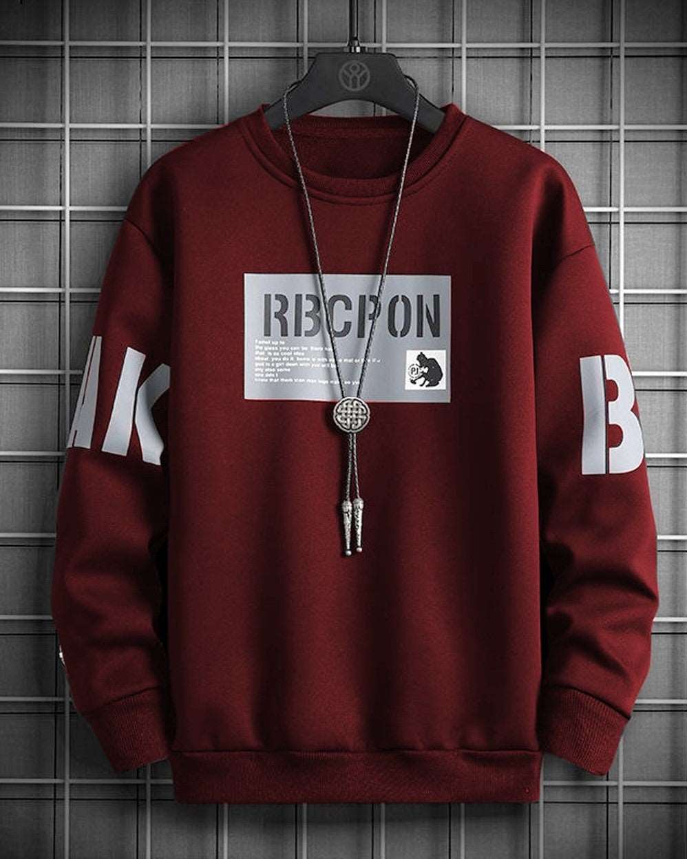 Round Neck Printed sweatshirts for men maroon S