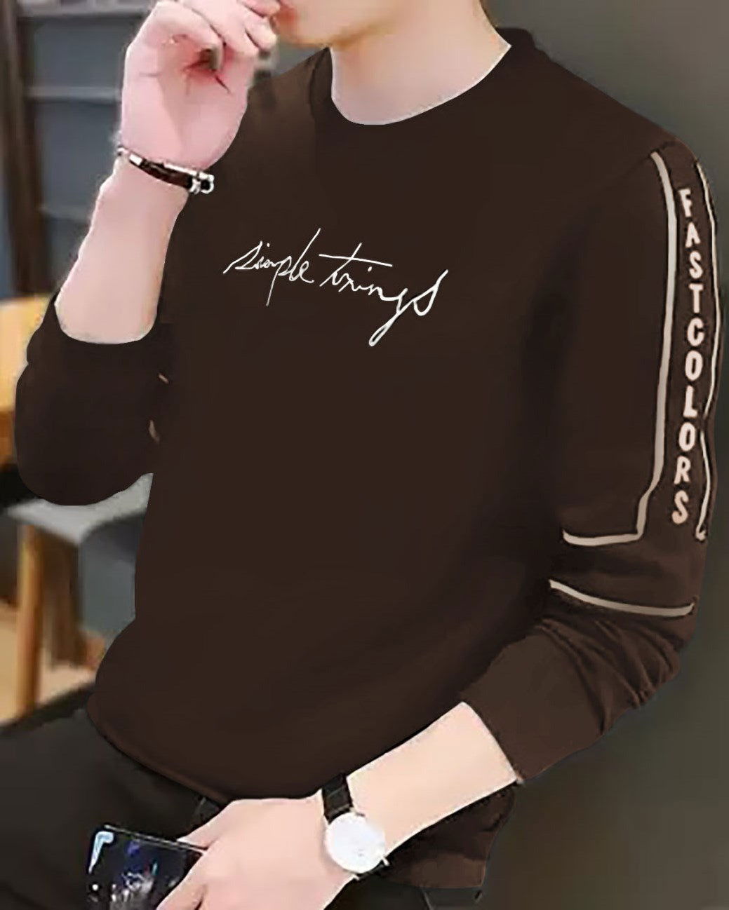 Simple Things full sleeve t-shirt for men - FastColors - #color_Brown Simple Things Full Sleeve Men T-Shirt - FastColors - #tag1# - #tag2# - #tag3# -