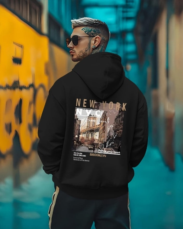 New York printed Sweatshirt hoodies for men Black